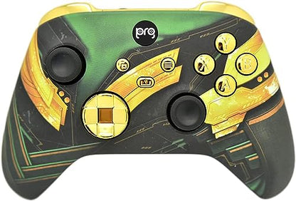 Hand Airbrushed Fade Custom Controller Compatible with Xbox Series X/S & Xbox One (Series X/S Green Armor W/Gold Chrome Inserts) - color: Series X/S Green Armor W/Inserts