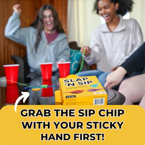 Slap N Sip A Hilarious Drinking Game with Sticky Hands, 200 Cards & A Sip Chip, Fast-Paced Adult Party Game for Game Nights, Funny Gift for Adults Ages 21+