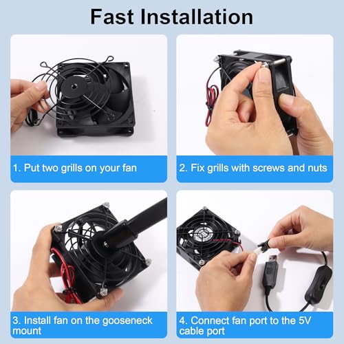 4.52" 115mm Grill Guard with Flexible Gooseneck Stand and USB 3/4Pin Cable | Compatible with Your Idle 120mm PC Fan, for PC Case AV Entertainments Network Rack Workspace Hotspot Cooling and More - size: 115×115mm