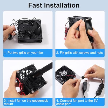 4.52" 115mm Grill Guard with Flexible Gooseneck Stand and USB 3/4Pin Cable | Compatible with Your Idle 120mm PC Fan, for PC Case AV Entertainments Network Rack Workspace Hotspot Cooling and More - size: 115×115mm