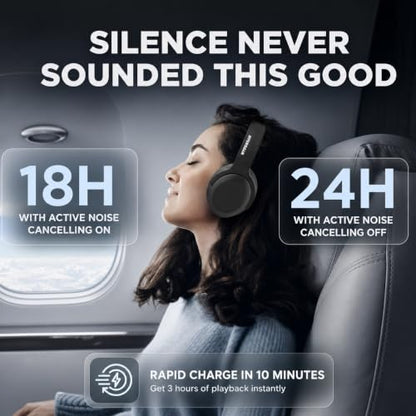 HyperGear Foldable Over-Ear Headphones - Wireless Bluetooth Headphones with Active Noise Cancelling, HD Audio, 40mm Drivers, and Deep Bass, Black - color: Black