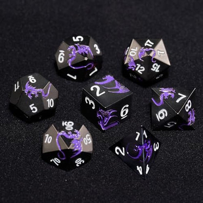 Metal Dice Set,7-Piece Dragon DND Dice for TTRPG,Black Purple | Dragon-Engraved Design,Heavy Zinc Alloy, Easy-to-Read Numbers,Magnetic Gift Box for DND Players,Gamers&Collectors - color: Black With Purple