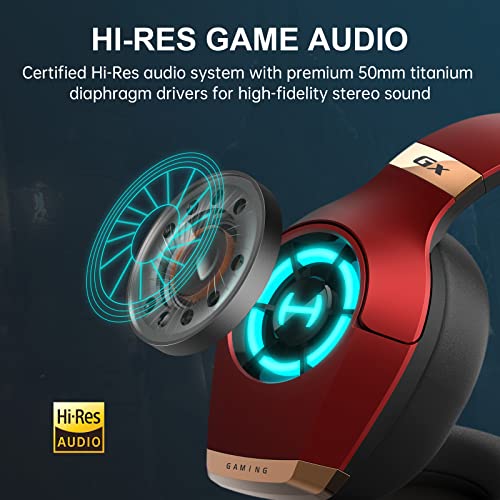 Edifier Hecate GX Hi-Res Gaming Headset for PS4/ PS5/ PC/Switch/Xbox Gamepad - USB/Type-C/3.5mm Wired Gaming Headphones with Microphone RGB Lighting - ENC Noise Cancelling - 50mm Driver (Red)