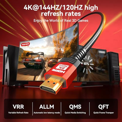 8K HDMI 2.1 Cable 20 FT,48Gbps Ultra High Speed Braided Gaming Cord Support 10K 8K@60Hz 4K@120Hz/144Hz HDCP 2.2&2.3 eARC DTS:X HDR10 VRR Compatible for RTX 5090/PS5/Xbox X/S/TV etc - size: 20 ft