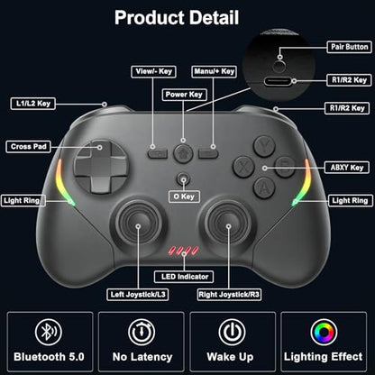 Megadream Phone Controller for PC/Switch 2|Swith/Android/iPad/Tablet/iPhone Controller - RGB light - Hall Effect Trigger/Joystick - Call of Duty, Roblox, Genshin Impact, Direct Play - color: Black