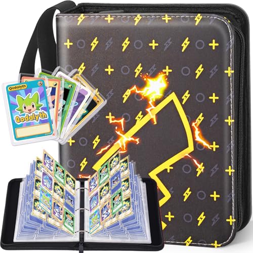 Card Binder – 9 Pocket Zipper Collection Album, Premium PU Holder, Double-Sided Display for 900 Cards, Includes 5 Hard Plastic Sleeves for Game Cards, Sports Cards（Lightning） - color: Lightning, size: 9-Pocket