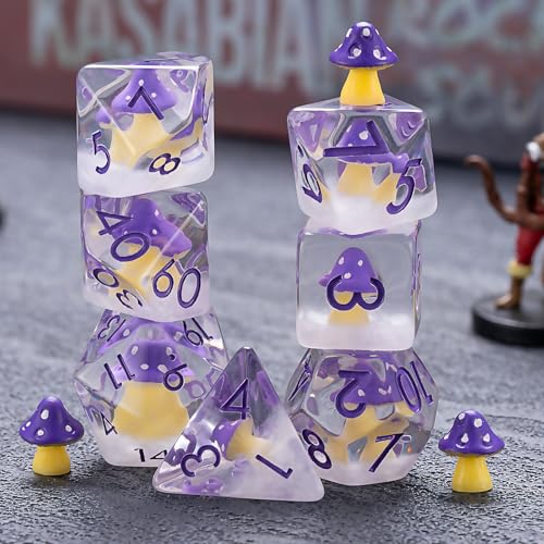 Polyhedral D&D Dice Mushroom Dice,Resin Mushroom DND Dice Set for Dungeons and Dragons MTG RPG Board Games - color: Mushrooms-purple