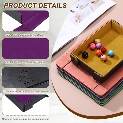 uxcell PU Leather Dice Tray, Rectangle Magnetic Folding Velvet Portable Folding Dice Rolling Tray for Table Games Keys Wallet Watch Coin, Purple