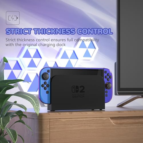 PlayVital Glossy Protective Case for Nintendo Switch 2 with Extra Stand & Thumb Grip Caps | Solid Color Series, Chameleon Purple Blue - color: Chameleon Purple Blue