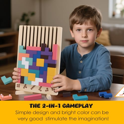 Wooden Stacking Puzzle Toy, 3D Russian Block Puzzle Jigsaw,Montessori Educational Board Game Gift for Boys and Girls, Stacking Blocks Toys for Family Brain Teaser Activity