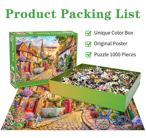 Jigsaw Puzzles for Adults 1000 Piece Puzzle for Adults 1000 Pieces Puzzle 1000 Pieces-Charming European Town with Cobblestone streetscape - color: European Town