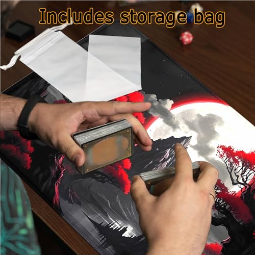 Stitched Edges TCG Playmat, 24 x 14 inches MTG Mat for MTG DTCG CCG RPG Trading Card Game Playmats Smooth Surface Battle Game Rubber Collection - color: Night Scenery