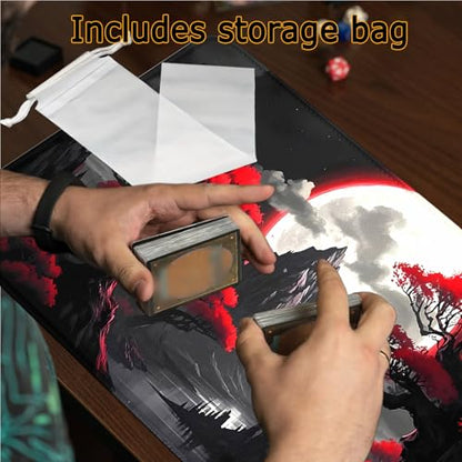 Stitched Edges TCG Playmat, 24 x 14 inches MTG Mat for MTG DTCG CCG RPG Trading Card Game Playmats Smooth Surface Battle Game Rubber Collection - color: Night Scenery