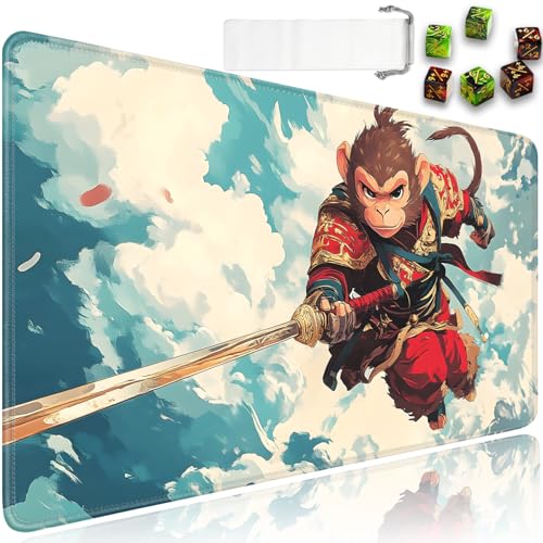 for MTG Game Playmat - 24 x 14 inches with Dices and Storage Bags, Non-Slip Base for TCG and Board Game Card Mats, Trading Card Games Mat, Monkey Warrior Pattern Collectible Card Playmats - color: Jv-playmat-p7-1-g190