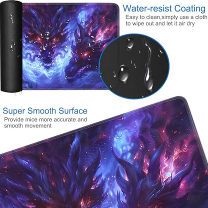 JVGFYNKL MTG Playmat + Drawstring Travel Pouch + 6 Dice Counter, for Tabletop Trading Card Game Playmats or Large Mouse Pad, Anti-slip Rubber 24 x 14 in, Blue Dragon Games TCG Playmat (No with Zone) - color: JV-Playmat-6-1-E125