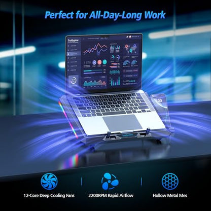 Laptop Cooling Pad with 12 Quiet Fans, Slim Portable for 12-17.3 Inch Laptop Cooler Stand with 5 Height Adjustable, Ergonomic Gaming Cooling Fan Pad with Two USB Ports & Phone Holder (Gear) - size: 12Fan-Gear