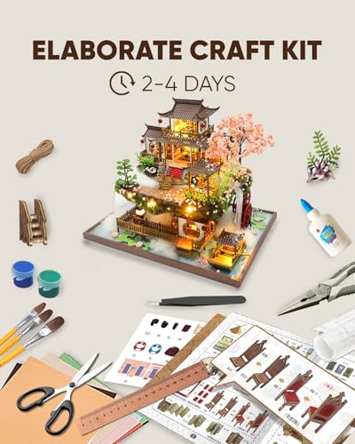DIY Miniature House Kit Dollhouse Kit for Adults Chinese Wonderland | Mini House Kit with LED, Model Building Diorama Kits, Ideal Gifts for Birthday Christmas