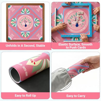Mahjong Mat with Rules, 32.2 Inch Square Mahjong Mats for Table, Noise Reduction Mah Jong Mat, Rubber Anti-Slip Base for Board Games, Tiles Game & Dominoes Pink - color: Pink
