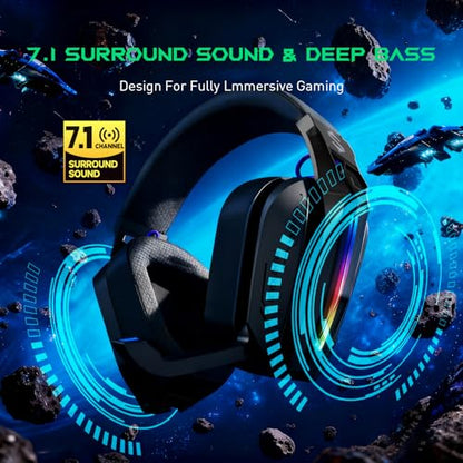 Black Shark Wireless Gaming Headset, Bluetooth 6.0 Gaming Headphones with USB and Type-c Connector, 7.1 Surround Sound for PC, PS5, PS4, Noise Canceling Microphone & 40H Battery, Goblin X8 (Black)