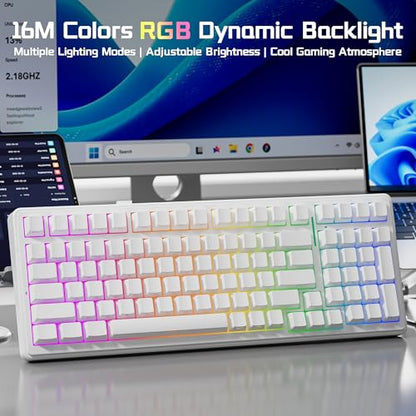 Aula F99 Wireless Mechanical Keyboard, BT5.0/2.4GHz/USB-C, Gasket Mounted Creamy Linear Switches Pre-lubed, Side Printed PBT Keycaps, RGB Backlit Hot Swappable Gaming Keyboard for Win/Mac - color: White