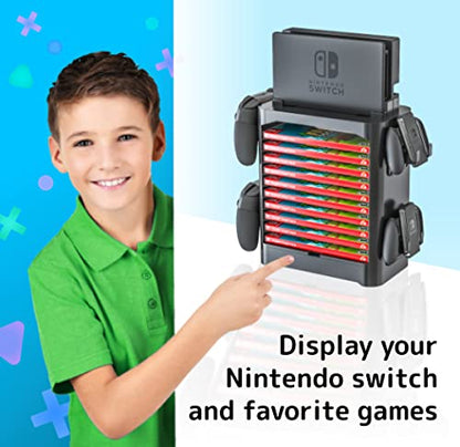 NS Compatible Nintendo Switch Games Holder, Nintendo Switch Stand - Black | Holds up to 10 Game Case & 4 controllers Game Disk Rack, Switch Holder Stand for Gamers, Nintendo Switch Accessories - color: Black