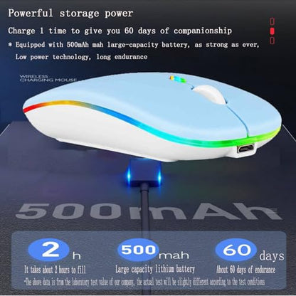 Guiheng Wireless Bluetooth Mouse,LED Dual Mode Rechargeable Silent Slim Laptop Mouse,Portable(BT5.2+USB Receiver) Dual Mode Computer Mice,for Laptop,Desktop Computer,ipad Tablet,Phone,TV (Blue) - color: blue