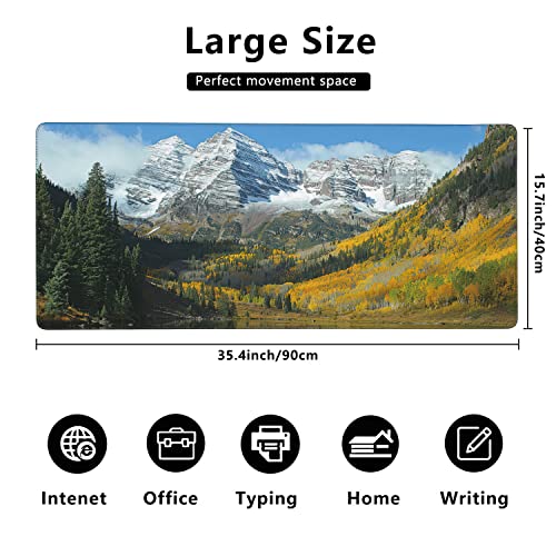 Maroon Bells Peaks and Golden Aspens Extended Gaming Mouse Pad Large Desk Mat with Non-Slip Rubber Base and Stitched Edges,Keyboard Mouse Mat Desk Pad for Work,Game,Office,Home 35.4 * 15.7 Inch - color: Maroon Bells