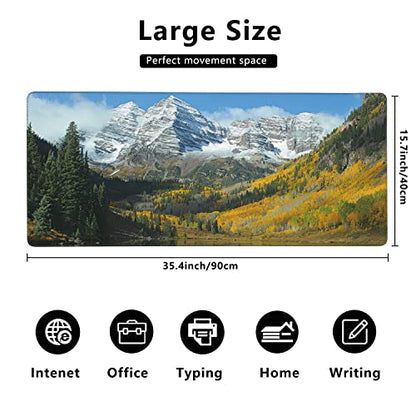 Maroon Bells Peaks and Golden Aspens Extended Gaming Mouse Pad Large Desk Mat with Non-Slip Rubber Base and Stitched Edges,Keyboard Mouse Mat Desk Pad for Work,Game,Office,Home 35.4 * 15.7 Inch - color: Maroon Bells
