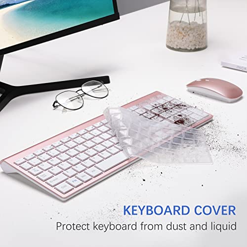 Wireless Keyboard and Mouse Ultra Slim Combo, TopMate 2.4G Silent Compact USB 2400DPI Mouse and Scissor Switch Keyboard Set with Cover, Batteries Included, for PC/Laptop/Windows/Mac - Rose Gold White - color: Rose Gold White