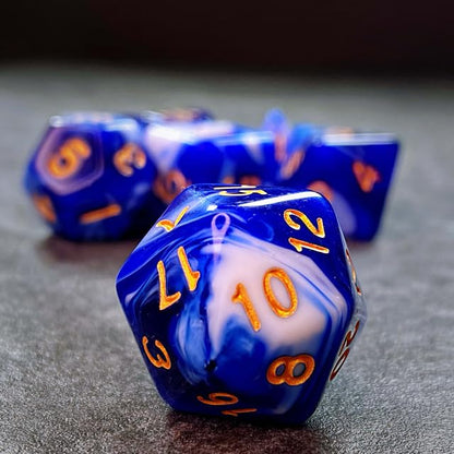 Sage’s Portal Stones DND Dice Set Acrylic Opaque 7-PC Polyhedral DND Dice Set for Dungeons and Dragons D&D Sage’s Cantrips RPG Tabletop TTRPG (Blue/White) - color: Blue/White