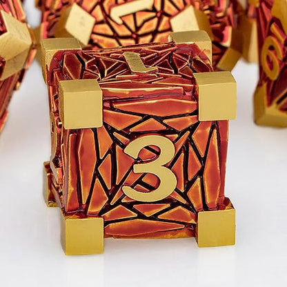 Metal DND Dice Set Golden Red Debris RPG D and D Dice for use with D&D Tabletop Games Role Playing Game Polyhedral Dice Set with Box D20 D12 D10 D8 D6 D4 - color: Red Gold