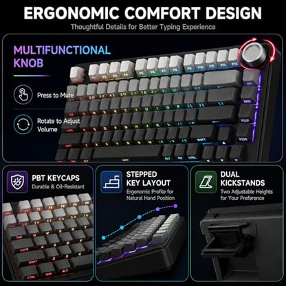 AOC GK330 75% Wireless Mechanical Gaming Keyboard, Hot-Swappable 3-Mode RGB | BT/2.4GHz/USB-C Connectivity, Pre-Lubed Reaper Switches, Anti-Ghosting, Gasket Mount and 5-Layer Sound-Dampening Padding