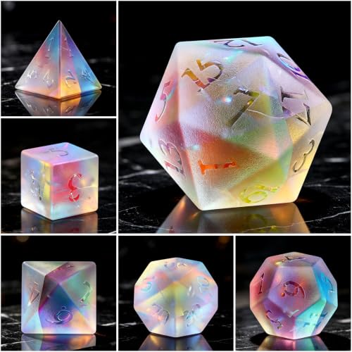 LUCKY-M Gemstone Dice DND Dice Dungeons and Dragons Dice Set RPG Dice Sets D&D Accessories Gift (Frosted Rainbow - Ankh) - color: Frosted Rainbow - Ankh