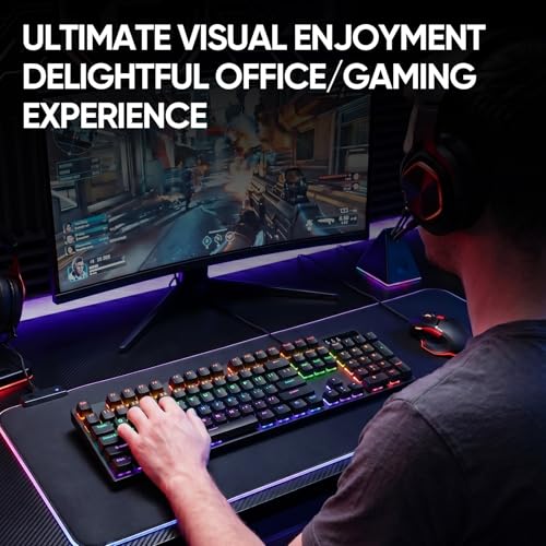 Guiheng Wired Mechanical Gaming Keyboard with Blue Switch, 104-Key Full Size RGB Backlit Wired Keyboard, Anti-Ghosting, Double-Shot ABS Keycaps, Lighted Computer Keyboard for PC Windows-Black