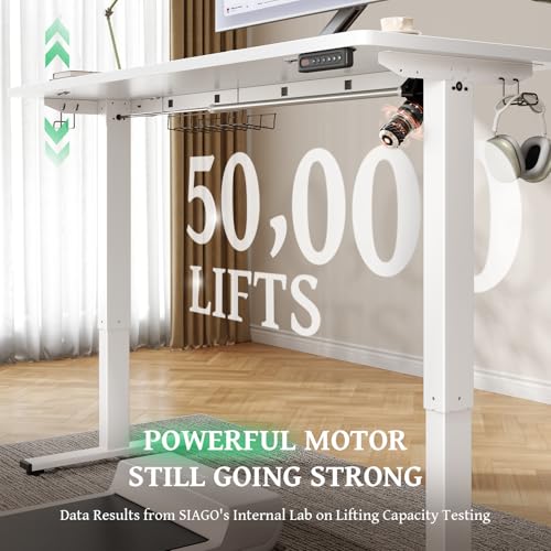 SIAGO Electric Standing Desk Adjustable - 63 x 24 Inch Sit Stand up Desk with Cable Management - 3 Memory Preset Adjustable Height Table | Smooth Height Adjustment, 200lbs Stability, 3 Memory Presets, Cable Management, Pre-Labeled Easy Assembly - color: W