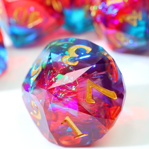 Handmade Resin Polyhedral DND Dice Set,Sharp Edge Diamond-Cut RPG Dice for Board Games Role Playing-RD-Mixed3 - color: Rd-mixed 3