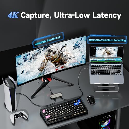 WAVLINK 비디오 캡처 카드, 스트리밍용 HDMI 캡처 카드, 4k@30Hz 캡처 및 루프 아웃, 싱글 4K@144Hz 디스플레이, 100W PD, PS5/Xbox/스위치, OBS, 윈도우/맥과 호환 | 4k@30Hz 캡처 및 루프 아웃, 싱글 4K@144Hz 디스플레이, 100W PD, PS5/Xbox/Switch, OBS, 윈도우/맥과 호환