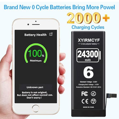XYIRMCYF 24300mAh Super Capacity Battery Compatible with iPhone 6/6G, New 0 Cycle Li-Polymer Replacement Battery for iPhone 6/6G, with Professional Repair Tool Kit - color: 6-24300