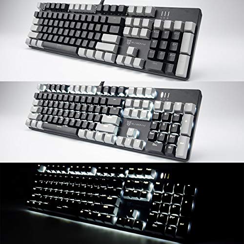 Merdia 104 Keys Full Size Mechanical PC Gaming Keyboard | Hot Swappable LED Backlit Light Up Wired Mechanical Computer Keyboards | Brown Switch US Layout Black & Grey Keycaps Keyboard for Gaming - color: Brown Switch Black & Grey