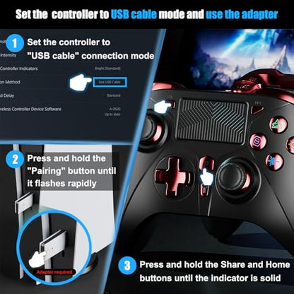 Gamrombo Wireless Controller for PS5/PS5 Pro/PS5 Slim with 2.4G Adapter, Compatible with PS4/Switch/Windows, Dual Vibration/Macro/Turbo Function, 3.5mm Audio Jack - color: Black