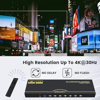 DGODRT 8×1 HDMI Switch 8 in 1 Out, 8 Port 4K HDMI Switcher Selector Box with IR Remote Control, Support 4K@30Hz Ultra HDR HDCP 3D 1080P for Xbox PS4 PC Laptop - size: 4K@30Hz/8 in 1 Out