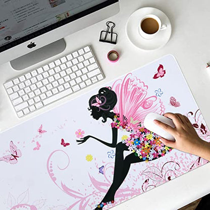 iCasso Extended Gaming Mouse Pad 35.4x15.7in,Game,Home,Butterfly Girl | Non-Slip Rubber Base Mousepad with Stitched Edges,Waterproof Keyboard Mouse Mat Desk Pad for Work Office - color: Butterfly Girl