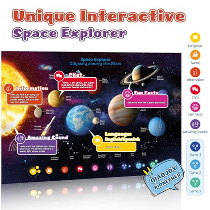 Bilingual Interactive for Kids Talking Dinosaur & Space Poster for Kids Learning and Educational Toys,Talking Educational Dinosaur Toy for Ages 3 to 12 Years Old,Space Theme Wall Decor for Preschool - style: Space & Dinosaur Poster