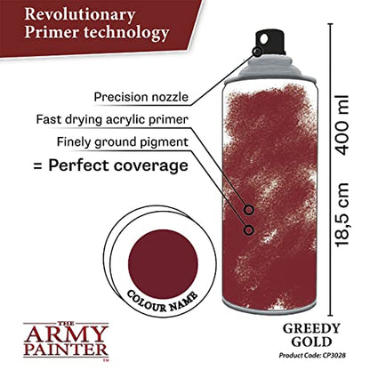 The Army Painter, Colour Primer Greedy Gold, 400 ml spray acrilico | Primer oro per dipingere miniature Warhammer e Dungeons and Dragons - color: Greedy Gold