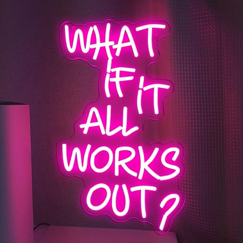 Allball What If It All Works Out Neon Sign, Motivational Neon Light LED Inspiration Dreamer Sign USB Powered Dimmable, for Office Bedroom Game Room Reading Room Dreamer Provide Wall Decor(16.1*10.8 In) - color: pink