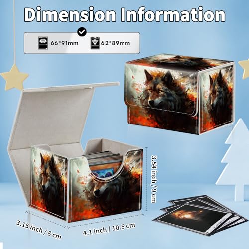 for MTG Commander Deck Box,Card Deck Box for Trading Yugioh MTG,Fits 100 Double Sleeved Cards,PU Leather Strong Magnet Case for Magic Commander TCG CCG,Fire Wolf - color: Fire Wolf