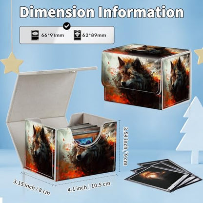 for MTG Commander Deck Box,Card Deck Box for Trading Yugioh MTG,Fits 100 Double Sleeved Cards,PU Leather Strong Magnet Case for Magic Commander TCG CCG,Fire Wolf - color: Fire Wolf