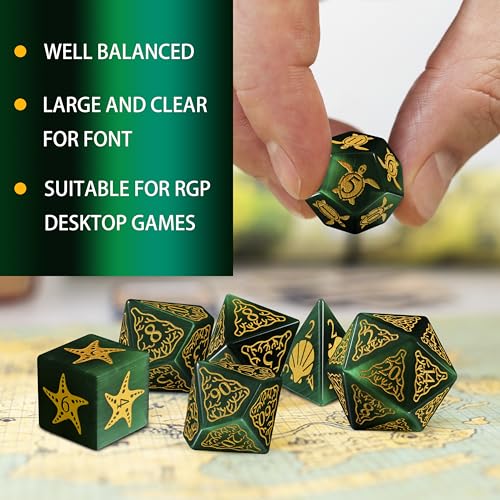 LUCKY-M Turtle Dice DND Set Green, 7PCS Cat Eye Stone D&D for Dungeons and Dragons, RPG D and D Dice for MTG Accessories DND Gift(PC-Green) - color: Pc-green