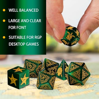 LUCKY-M Turtle Dice DND Set Green, 7PCS Cat Eye Stone D&D for Dungeons and Dragons, RPG D and D Dice for MTG Accessories DND Gift(PC-Green) - color: Pc-green