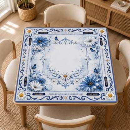Blue White Daisy Butterfly Mahjong Mat for Table 31.5''x31.5'', Non-Slip Noise Reduction Mah Jongg Mats with Carrying Bag for American Mahjong, Poker, Board Games, Card Games & Dominoes - color: Blue White Daisy Butterfly